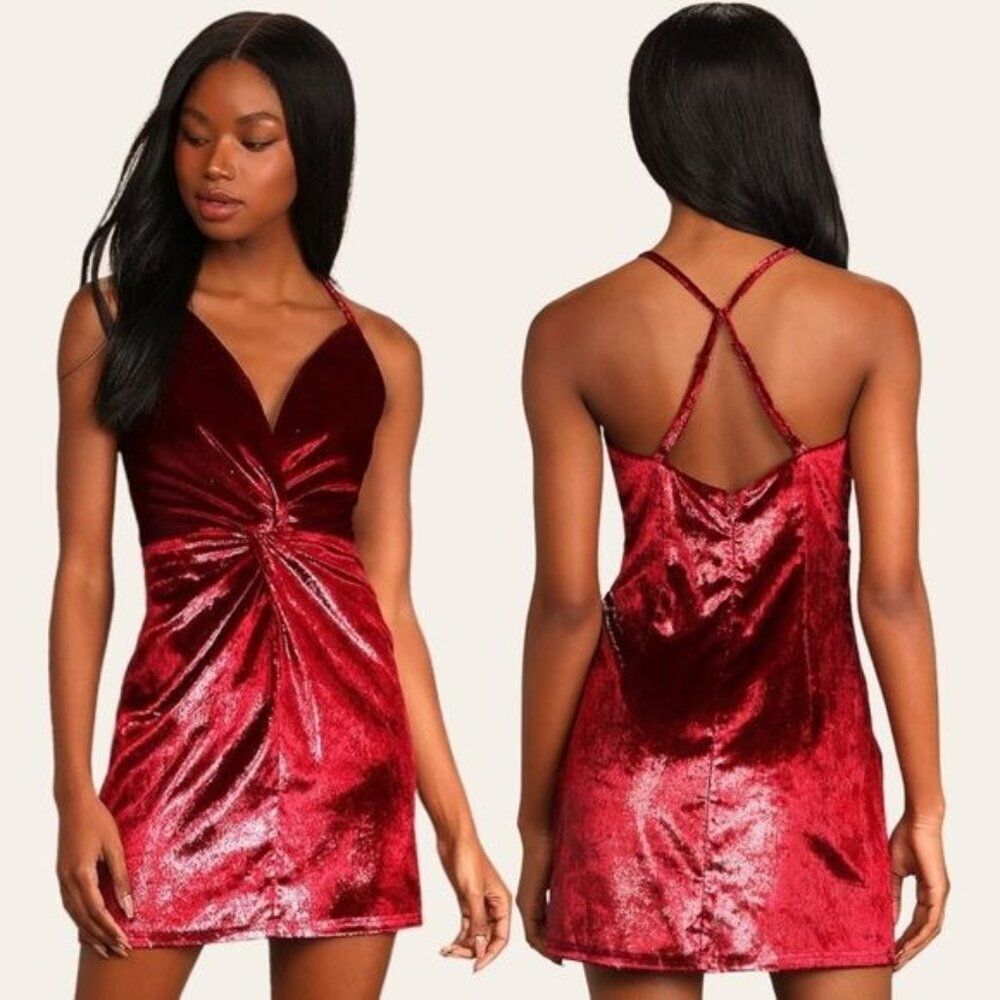 LULUS Wine Red Velvet Sleeveless Mini Dress - S